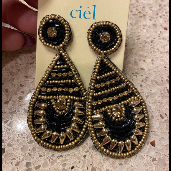 New! Black & Gold bead earrings - Picture 1 of 1